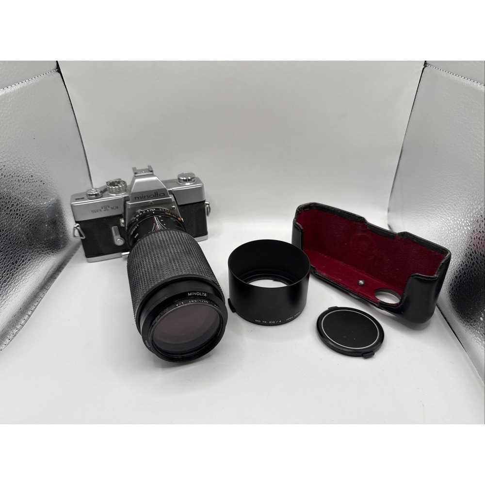 Minolta SRT 101 Silver 35mm SLR Film Camera W/ MD Zoom‎ 70-210mm 1:4 Lens Tested